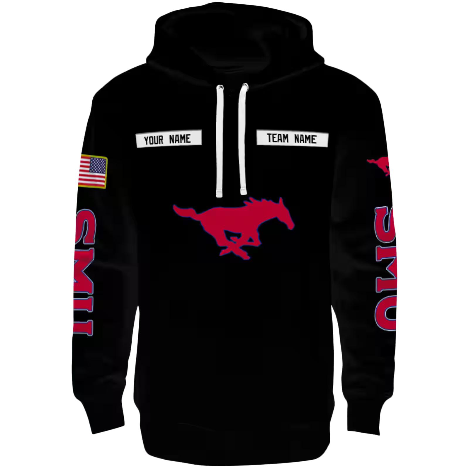 Custom SMU Mustangs Punisher Skull Black Hoodie