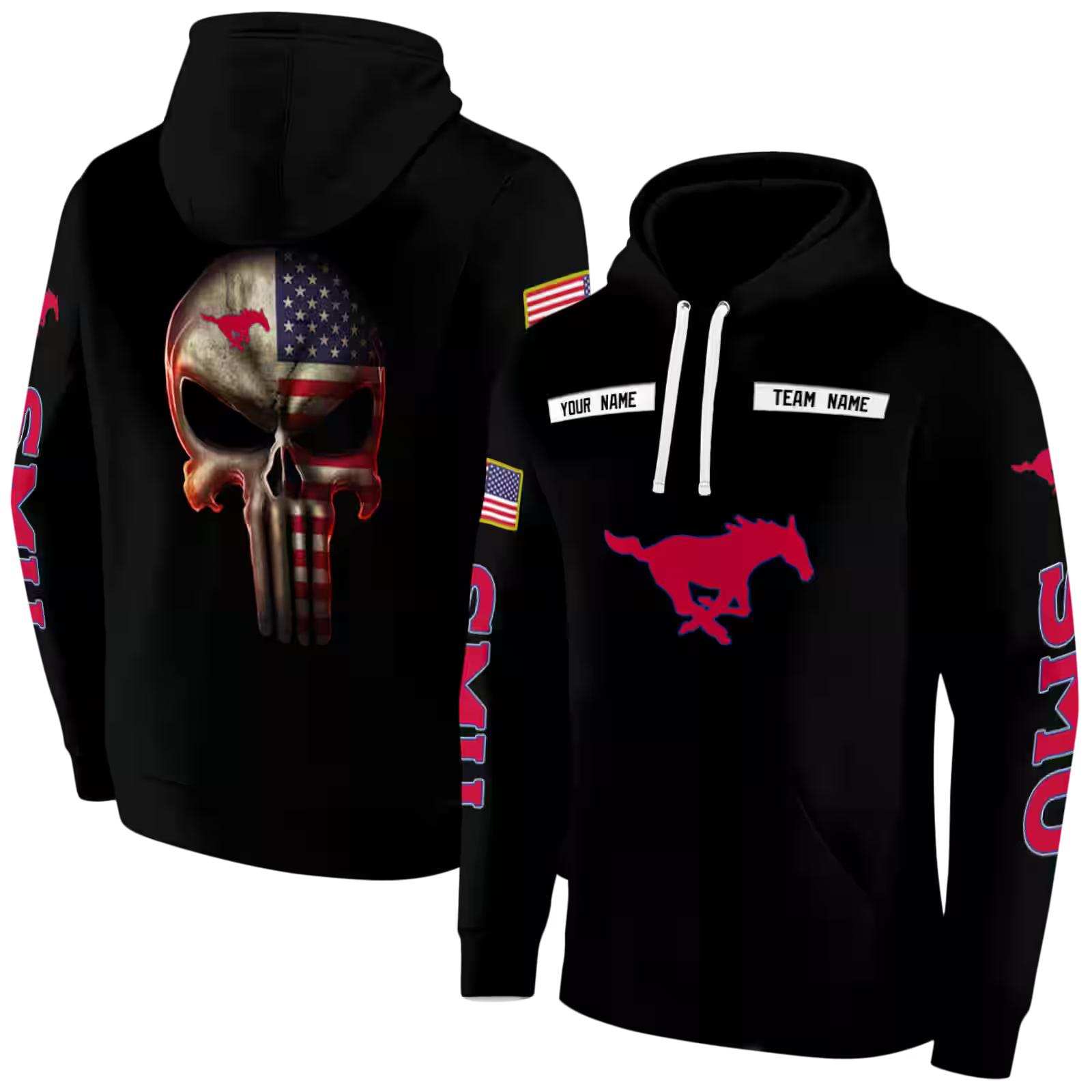 custom smu mustangs punisher skull black hoodie fashion forward