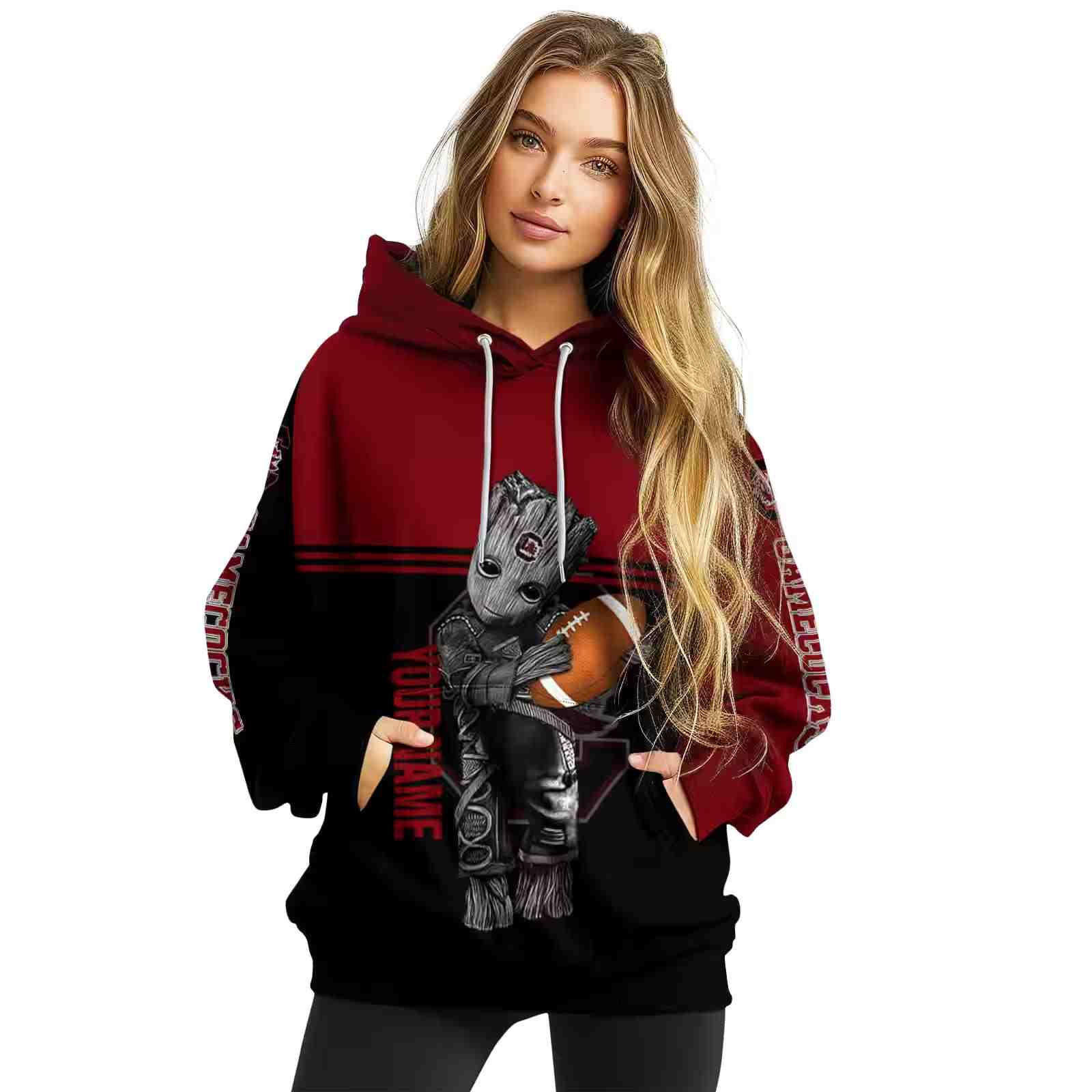 custom south carolina gamecocks baby groot garnet black hoodie high quality