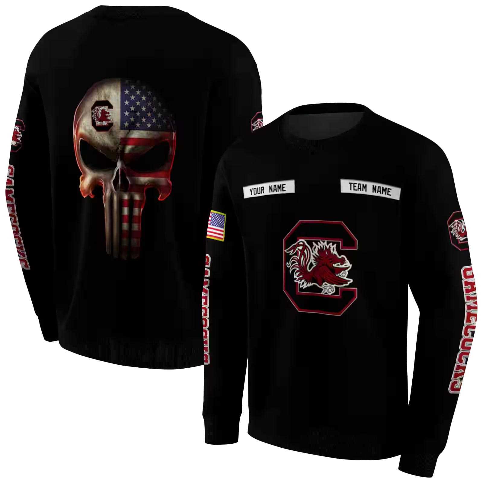 custom south carolina gamecocks punisher skull black hoodie premium grade