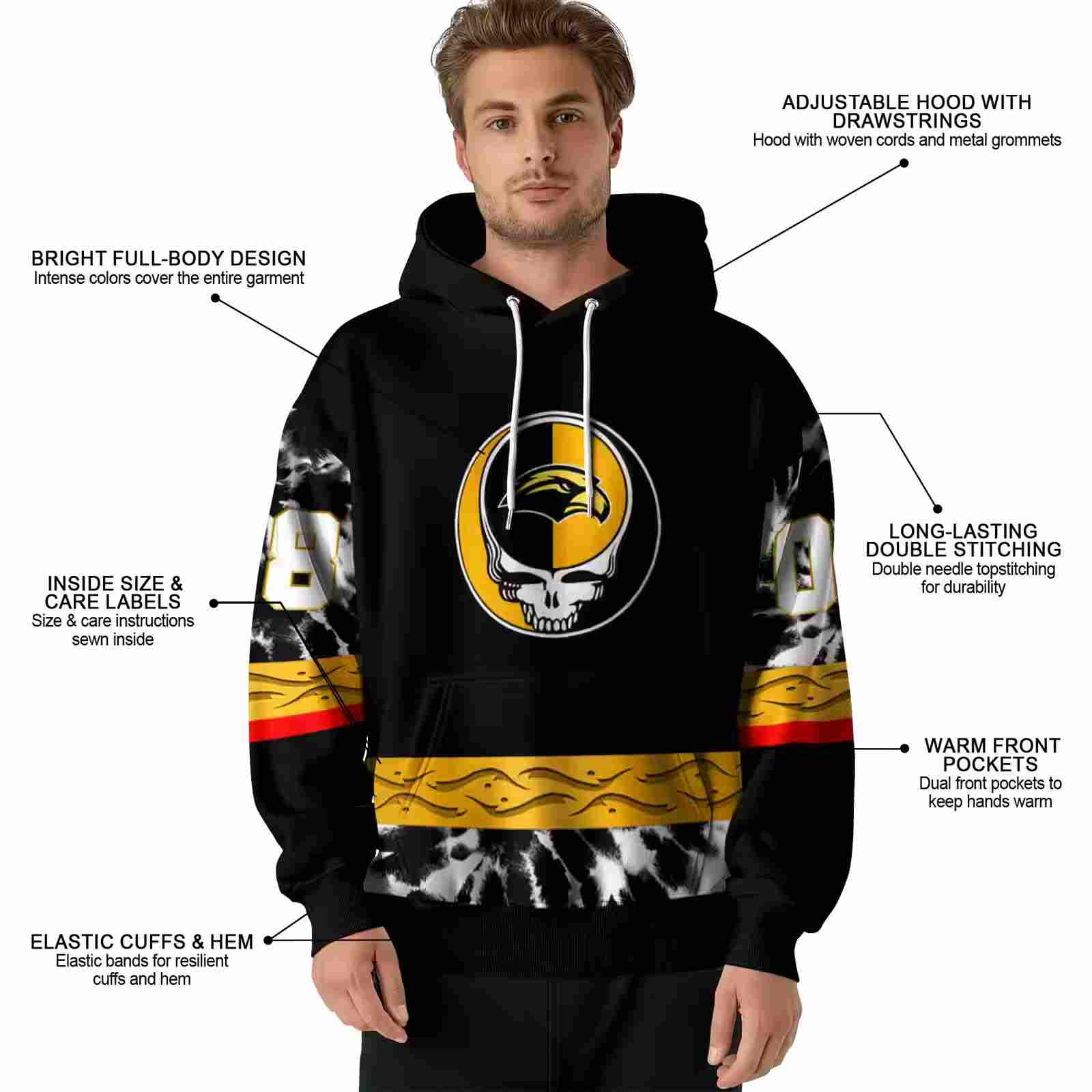 custom southern miss golden eagles grateful vibes black hoodie latest model