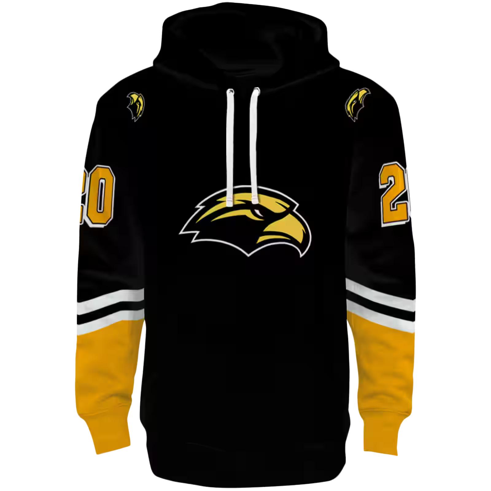 Custom Southern Miss Golden Eagles Striped Sleeves Black Hoodie