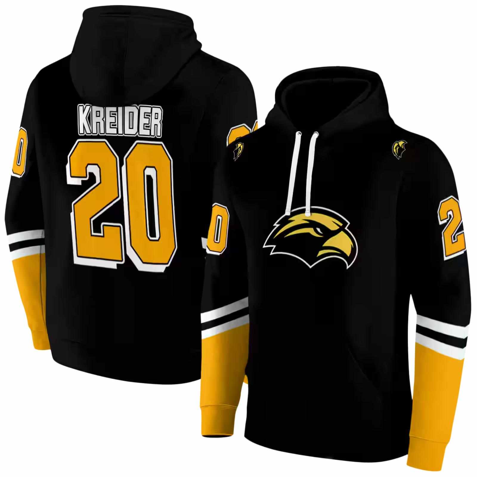 custom southern miss golden eagles striped sleeves black hoodie fashion forward