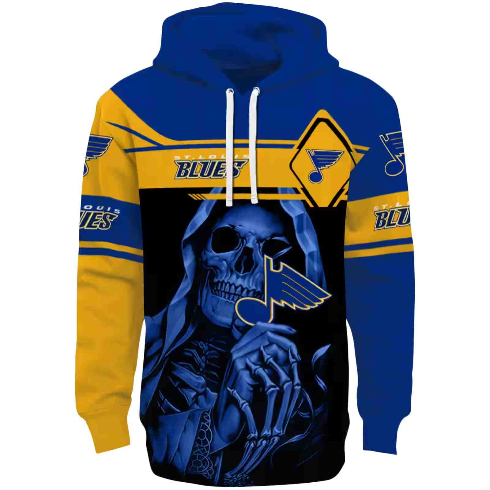 Custom St. Louis Blues Grim Reaper Blue Black Hoodie