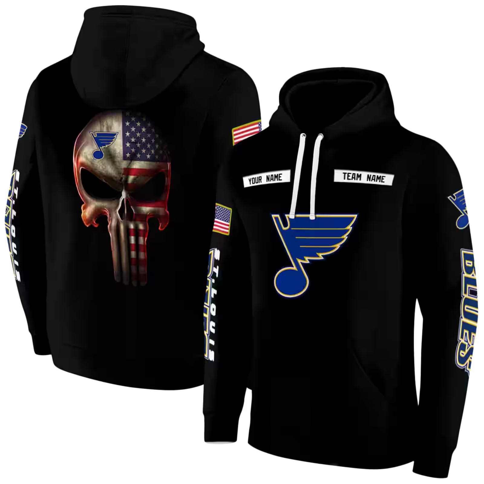 custom st louis blues punisher skull black hoodie fashion forward