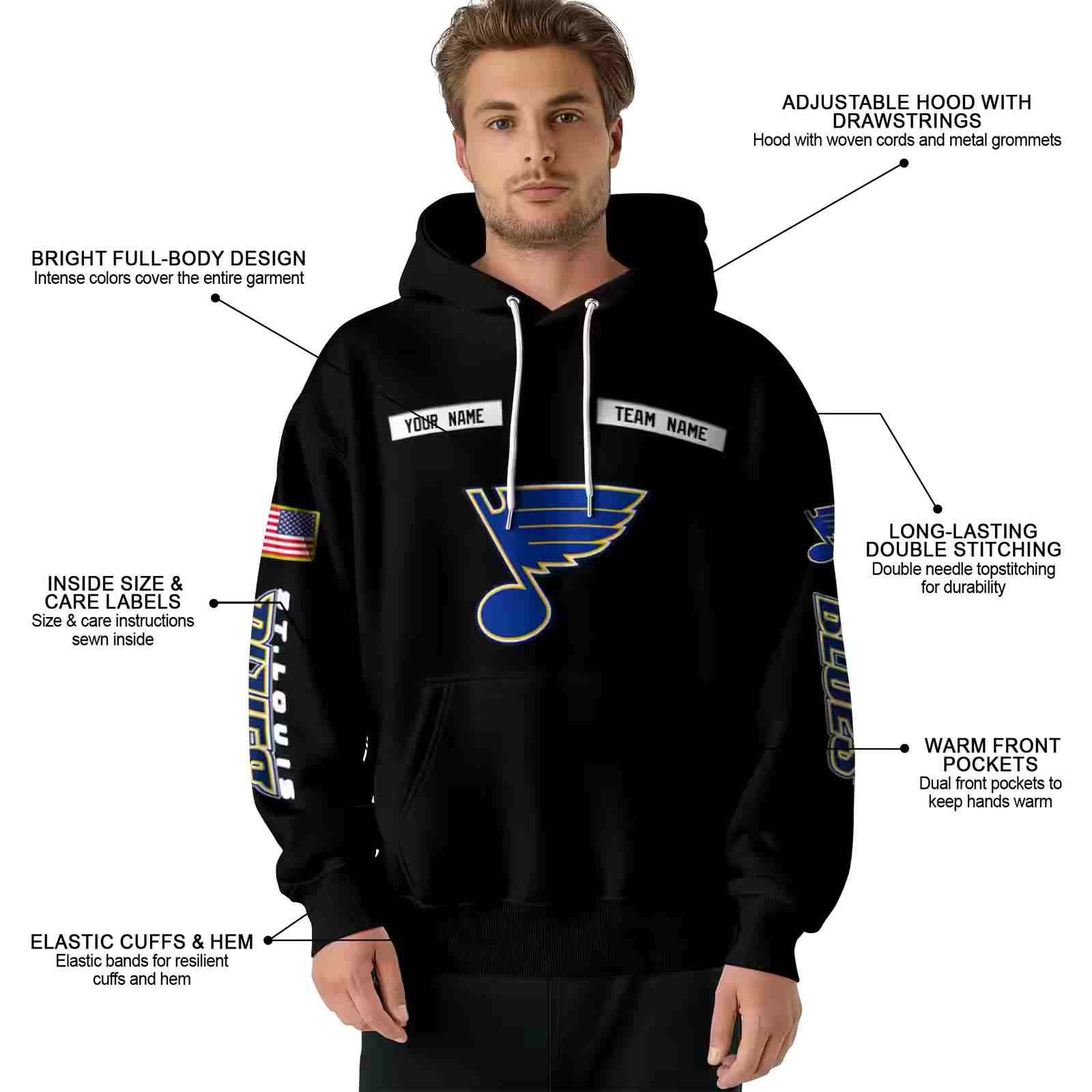 custom st louis blues punisher skull black hoodie latest model