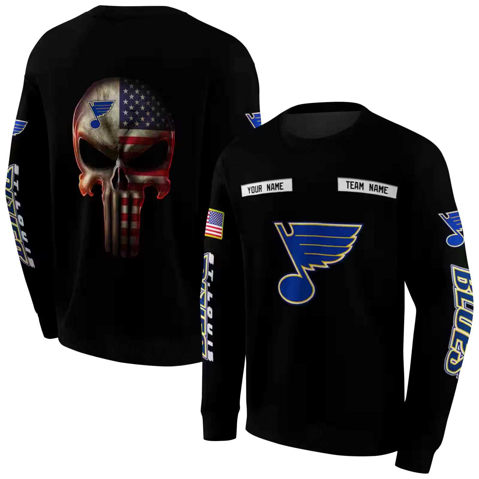 custom st louis blues punisher skull black hoodie premium grade