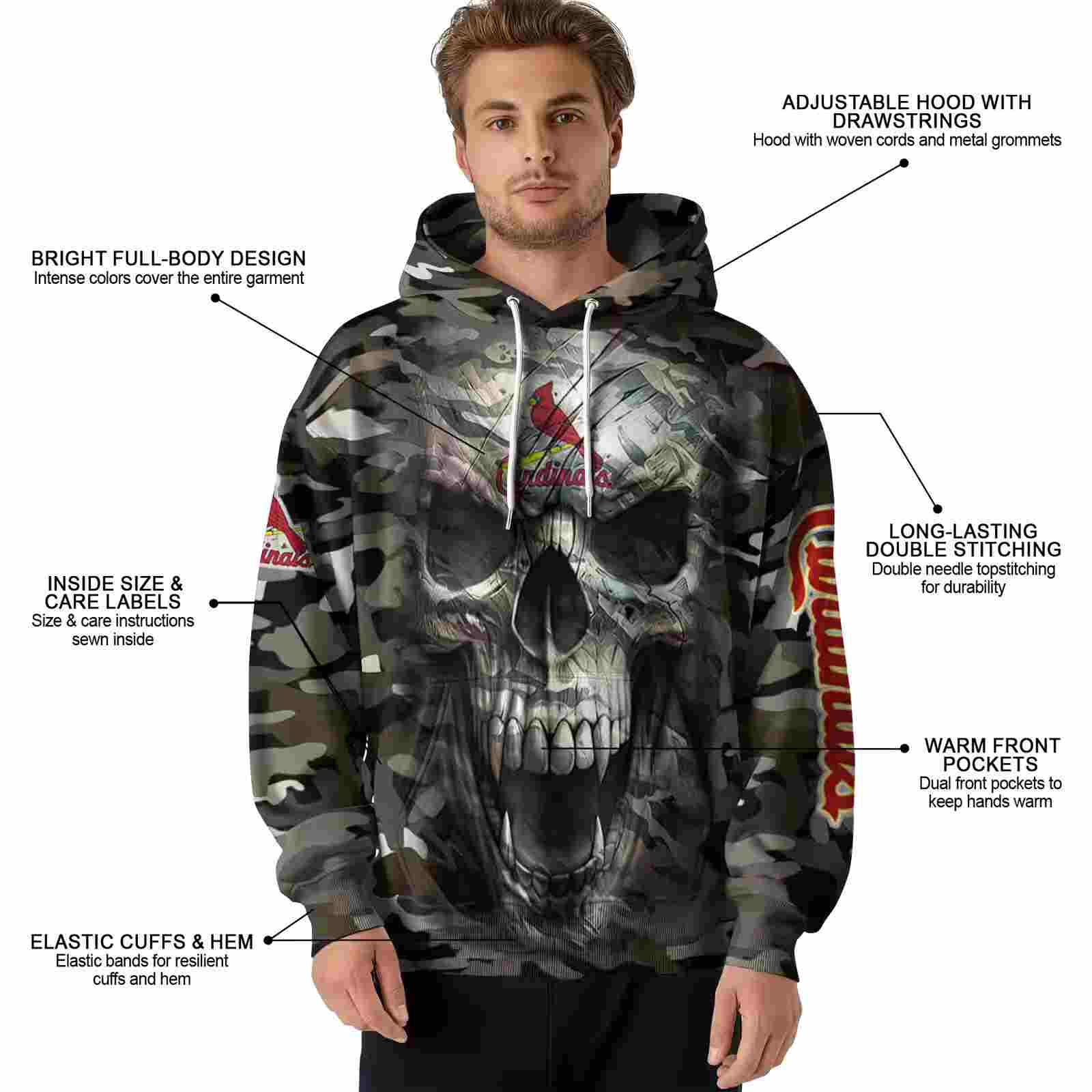 custom st louis cardinals camo skull hoodie latest model