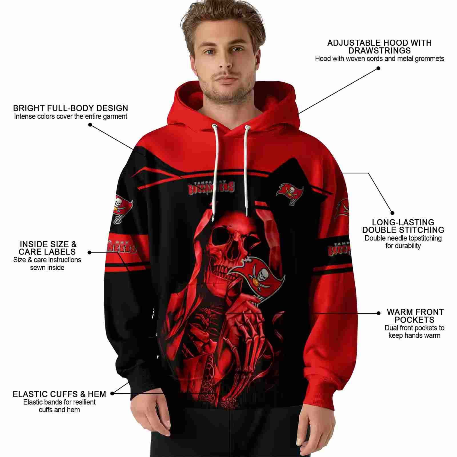 custom tampa bay buccaneers grim reaper red black hoodie latest model