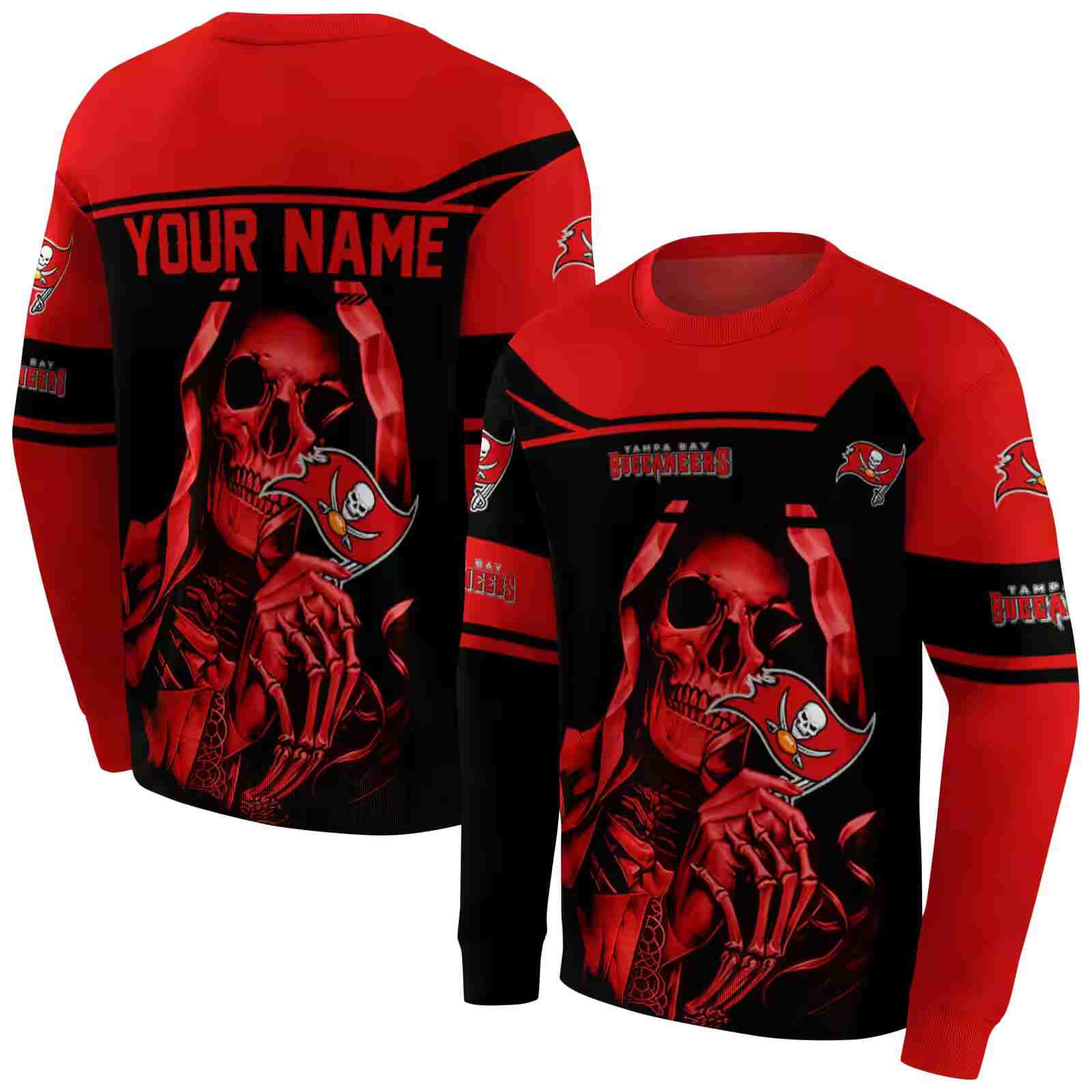 custom tampa bay buccaneers grim reaper red black hoodie premium grade