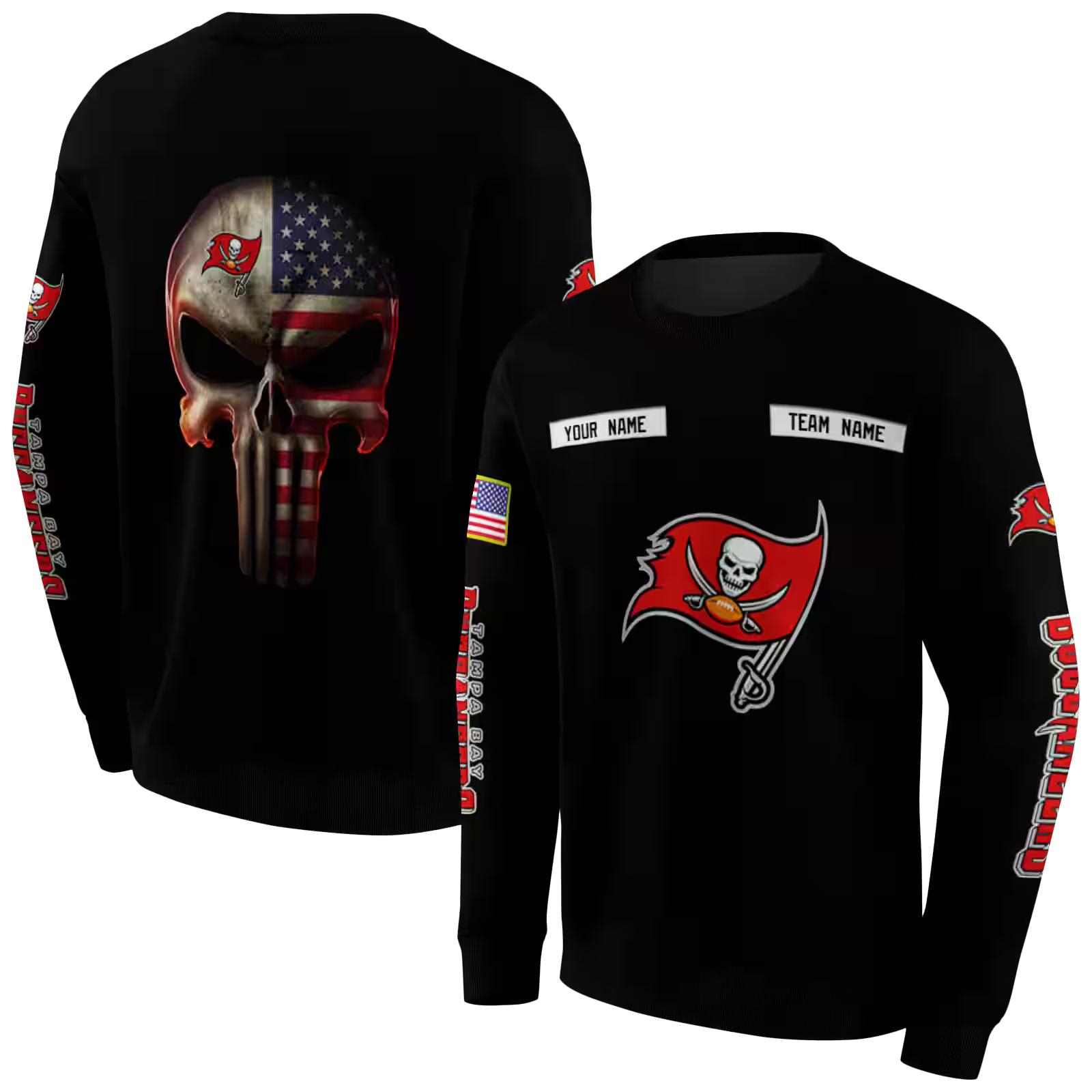 custom tampa bay buccaneers punisher skull black hoodie premium grade