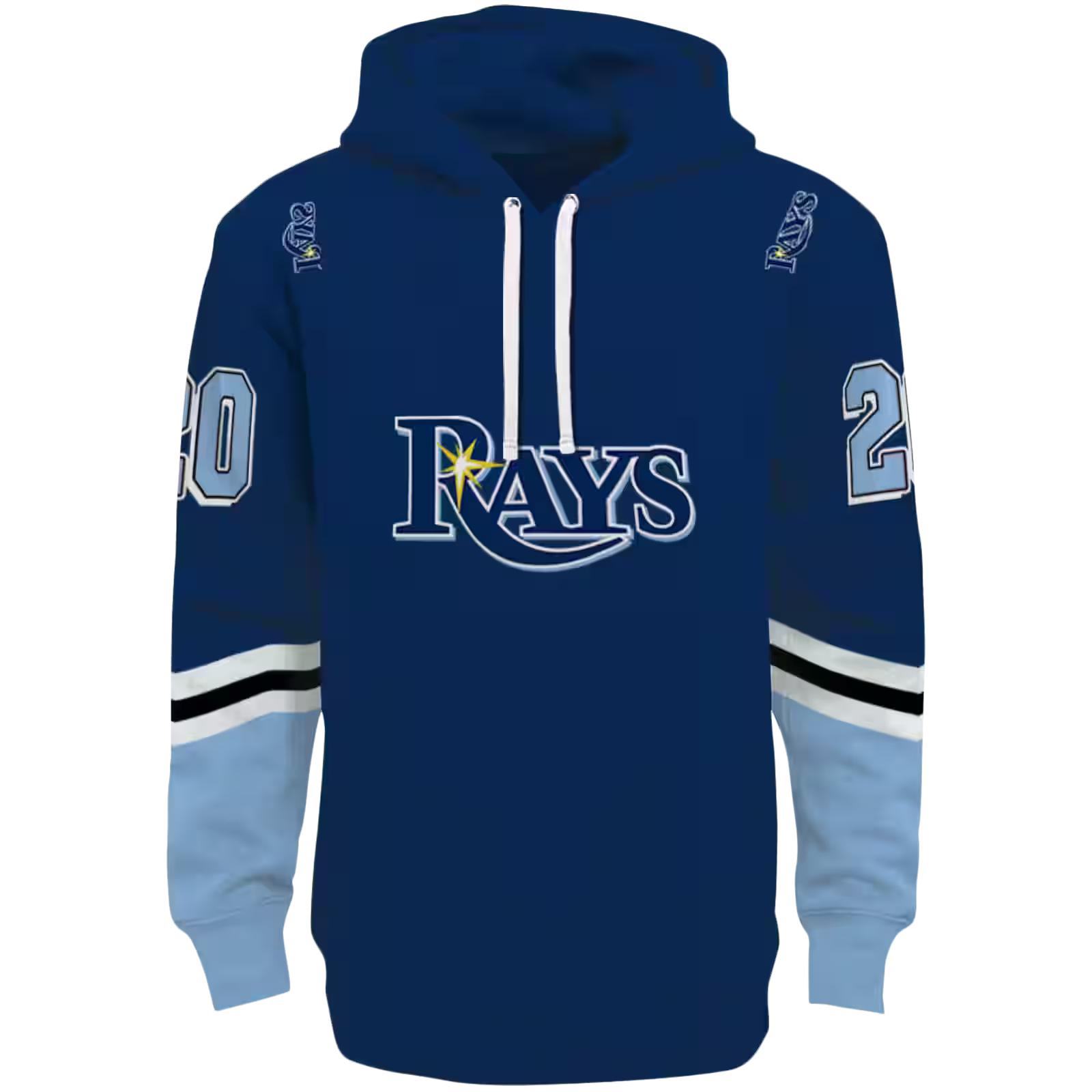 Custom Tampa Bay Rays Striped Sleeves Navy Hoodie