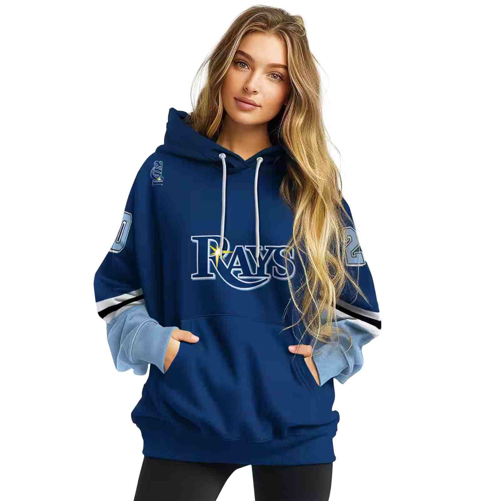 custom tampa bay rays striped sleeves navy hoodie high quality