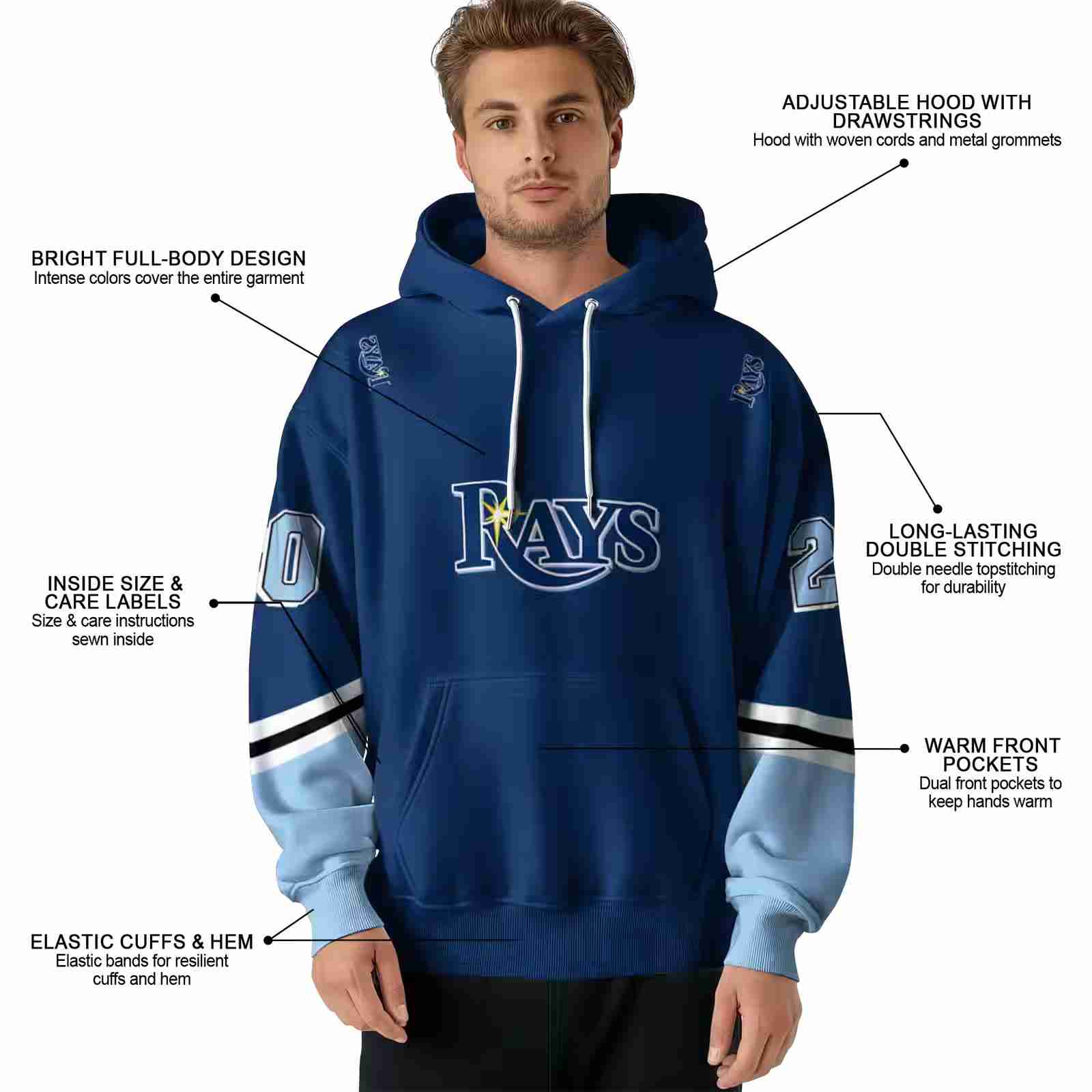 custom tampa bay rays striped sleeves navy hoodie latest model