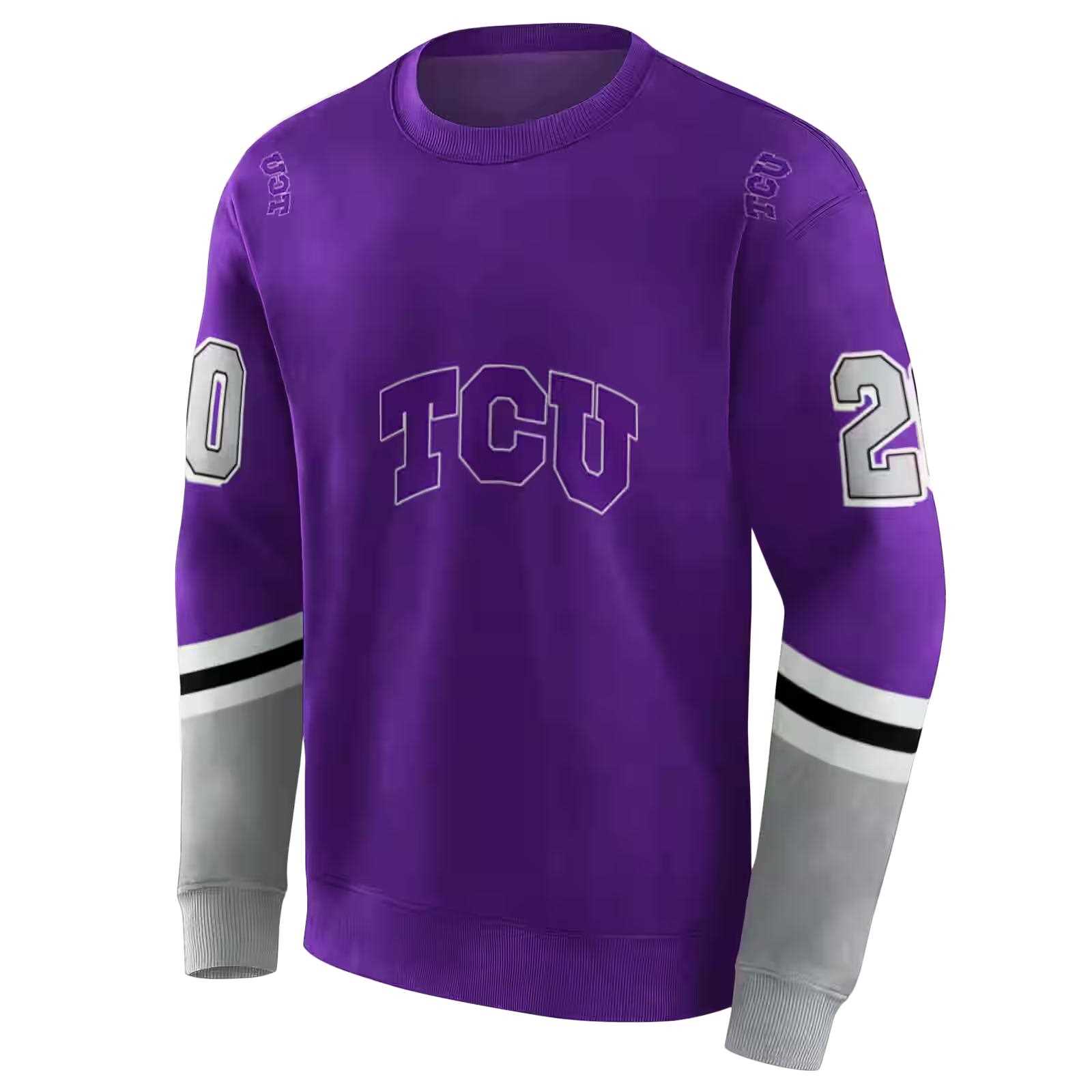 custom tcu horned frogs striped sleeves purple hoodie new arrival