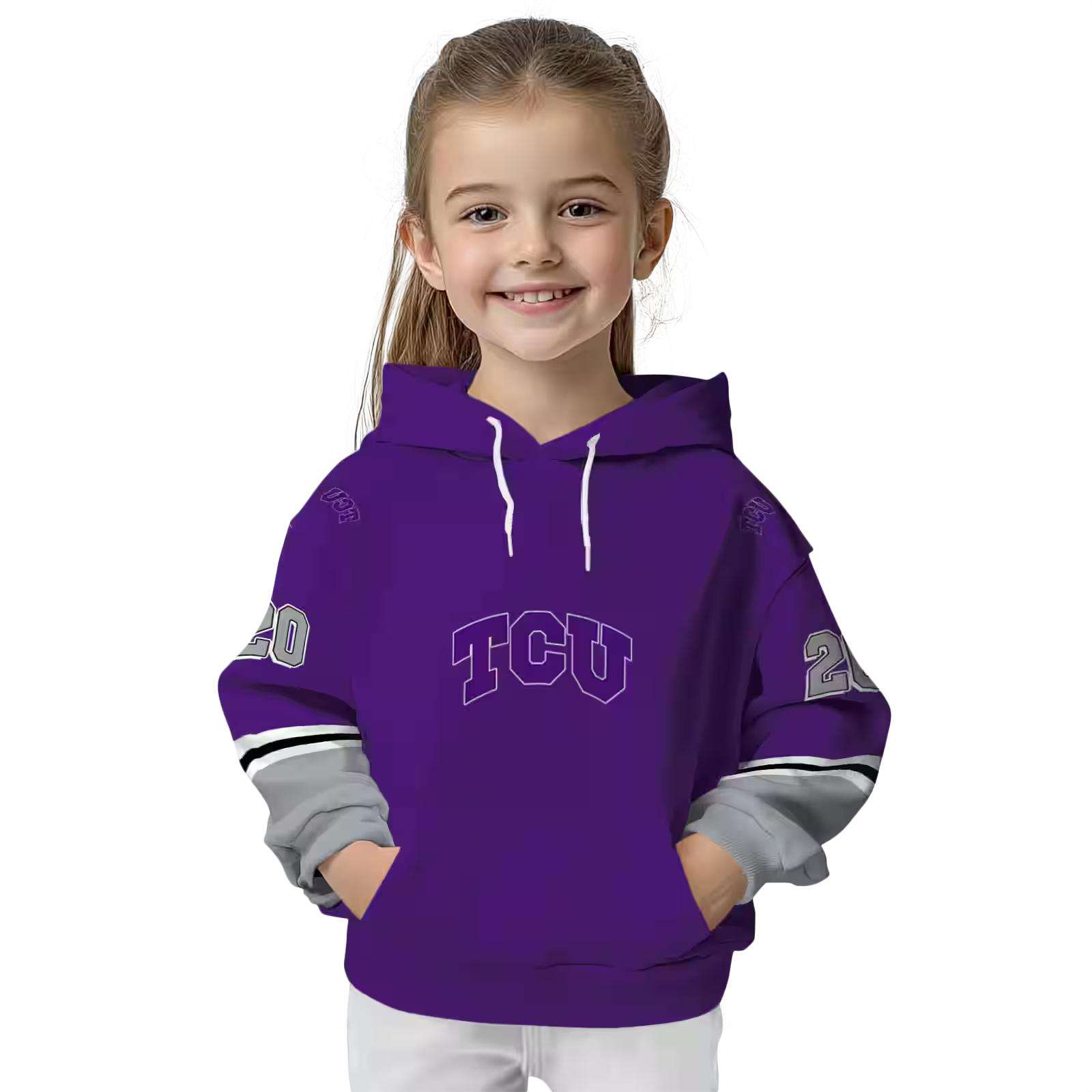 custom tcu horned frogs striped sleeves purple hoodie top rated