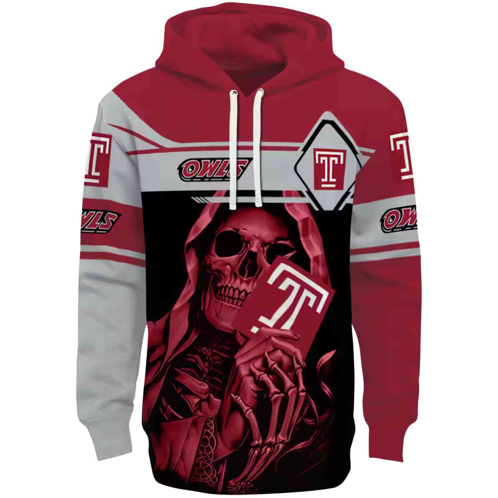 Custom Temple Owls Grim Reaper Red Black Hoodie