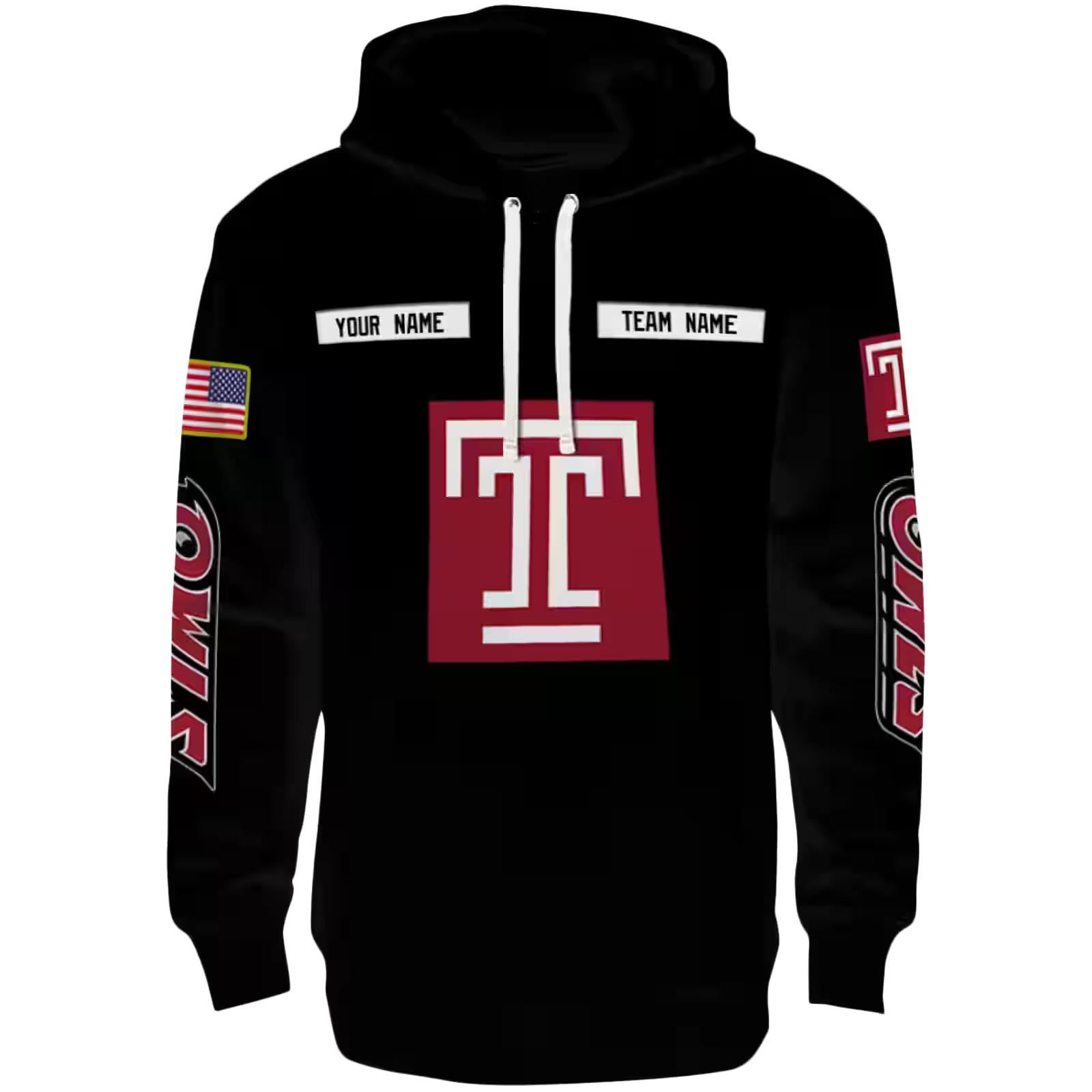 Custom Temple Owls Punisher Skull Black Hoodie