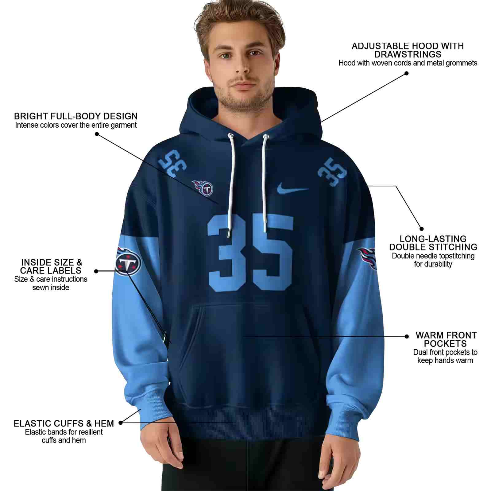 custom tennessee titans minimal design navy hoodie latest model