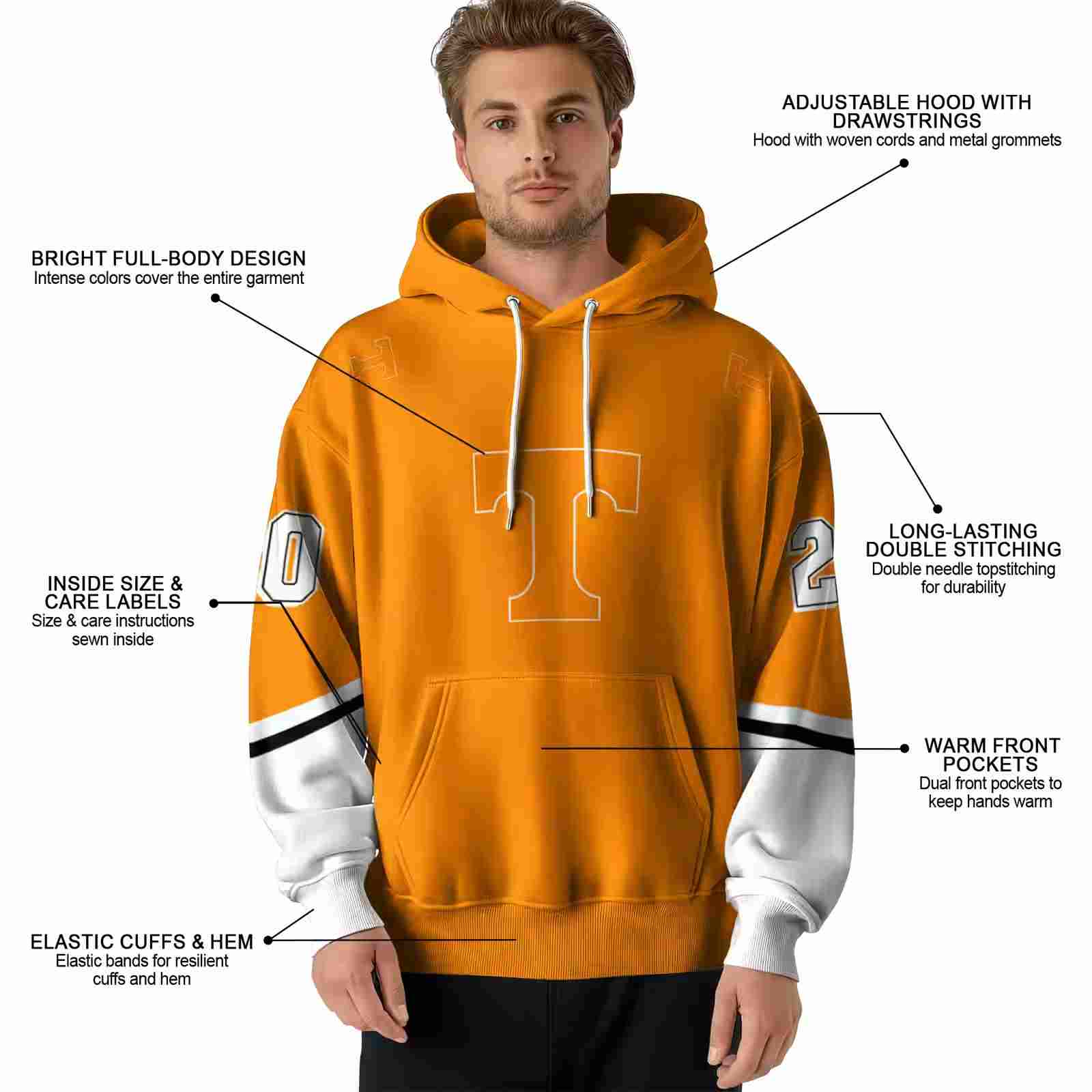 custom tennessee volunteers striped sleeves orange hoodie latest model