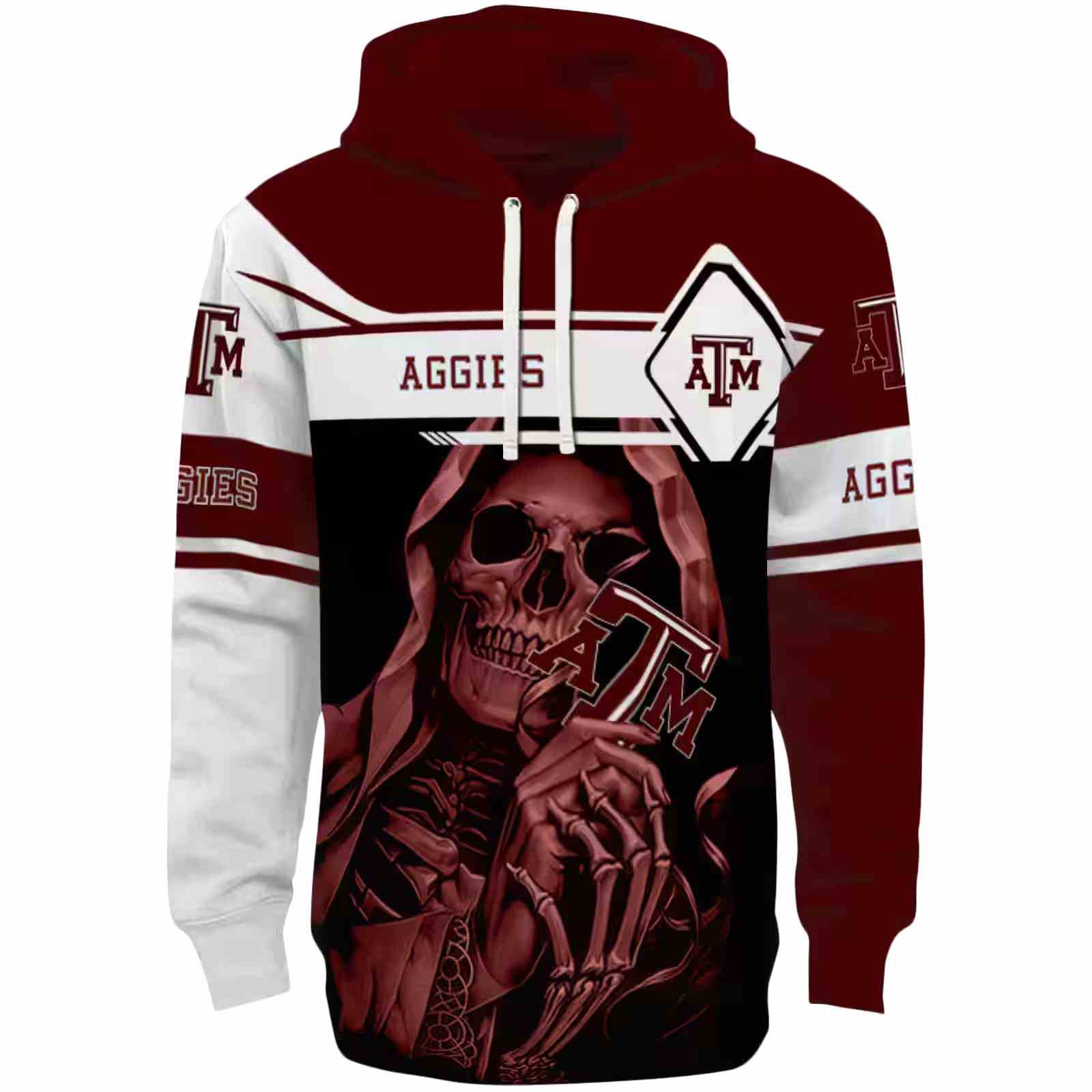 Custom Texas A&M Aggies Grim Reaper Maroon Black Hoodie