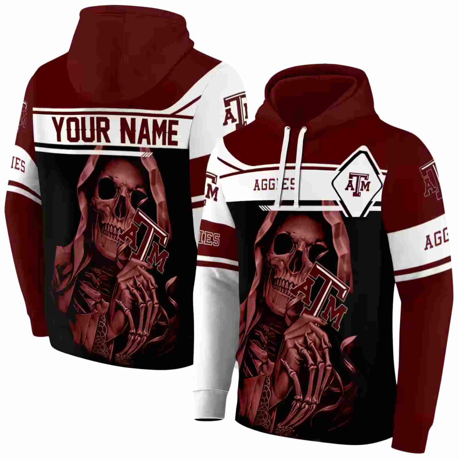 custom texas am aggies grim reaper maroon black hoodie fashion forward