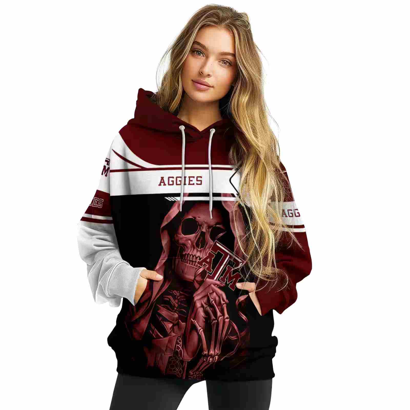 custom texas am aggies grim reaper maroon black hoodie high quality