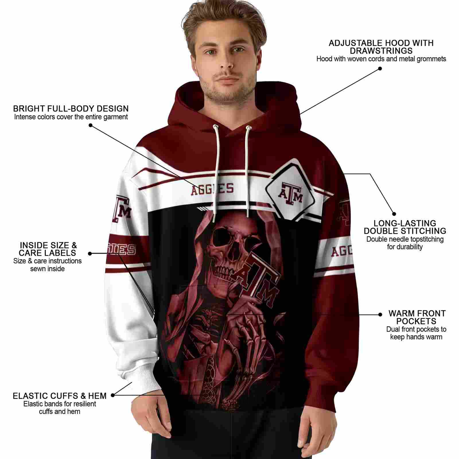 custom texas am aggies grim reaper maroon black hoodie latest model