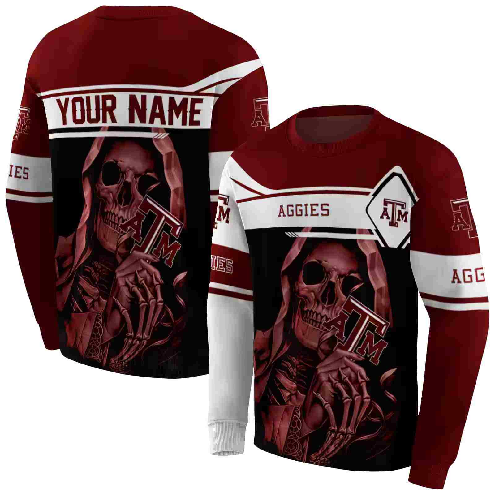 custom texas am aggies grim reaper maroon black hoodie premium grade