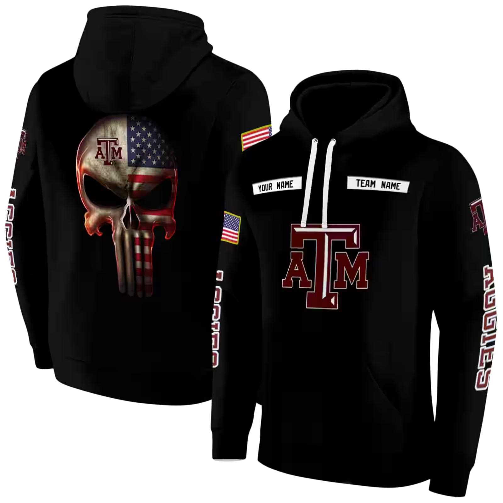 custom texas am aggies punisher skull black hoodie fashion forward