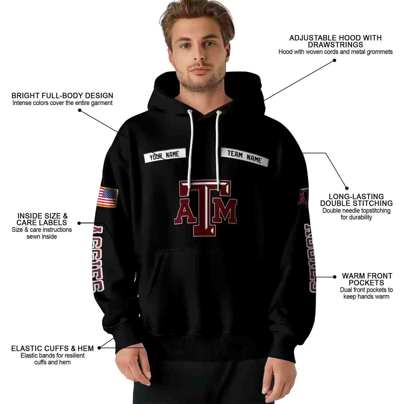 custom texas am aggies punisher skull black hoodie latest model