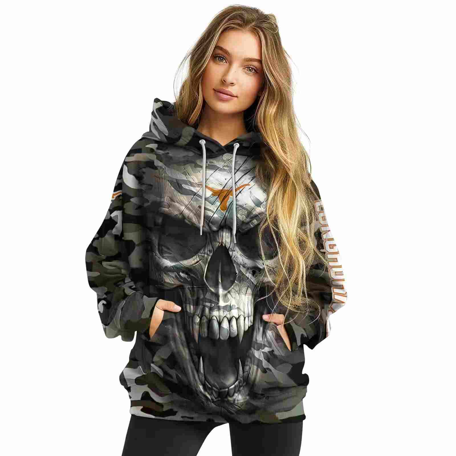 custom texas longhorns camo skull hoodie high quality