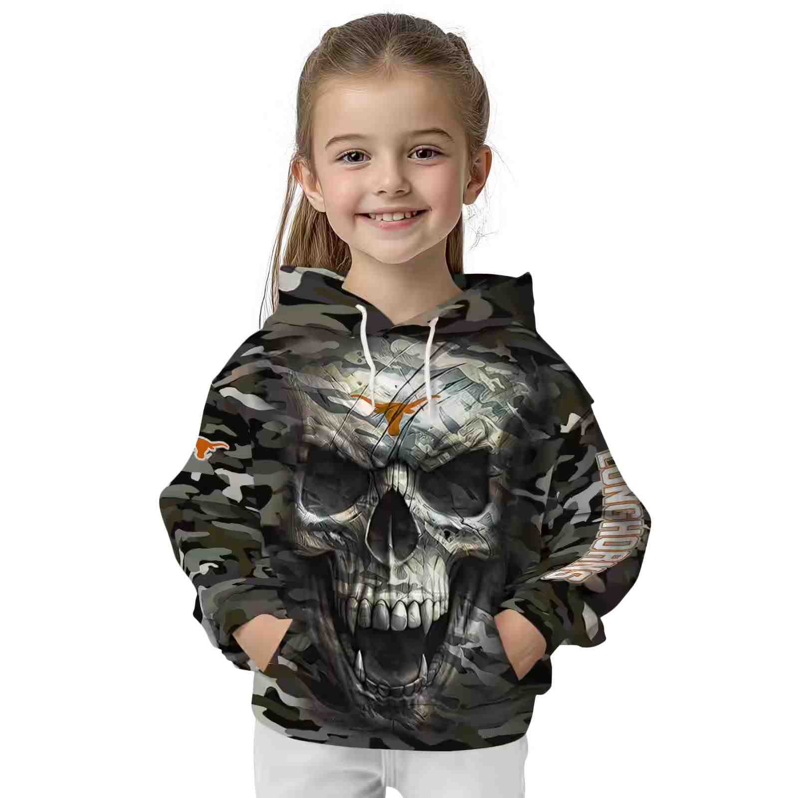 custom texas longhorns camo skull hoodie top rated