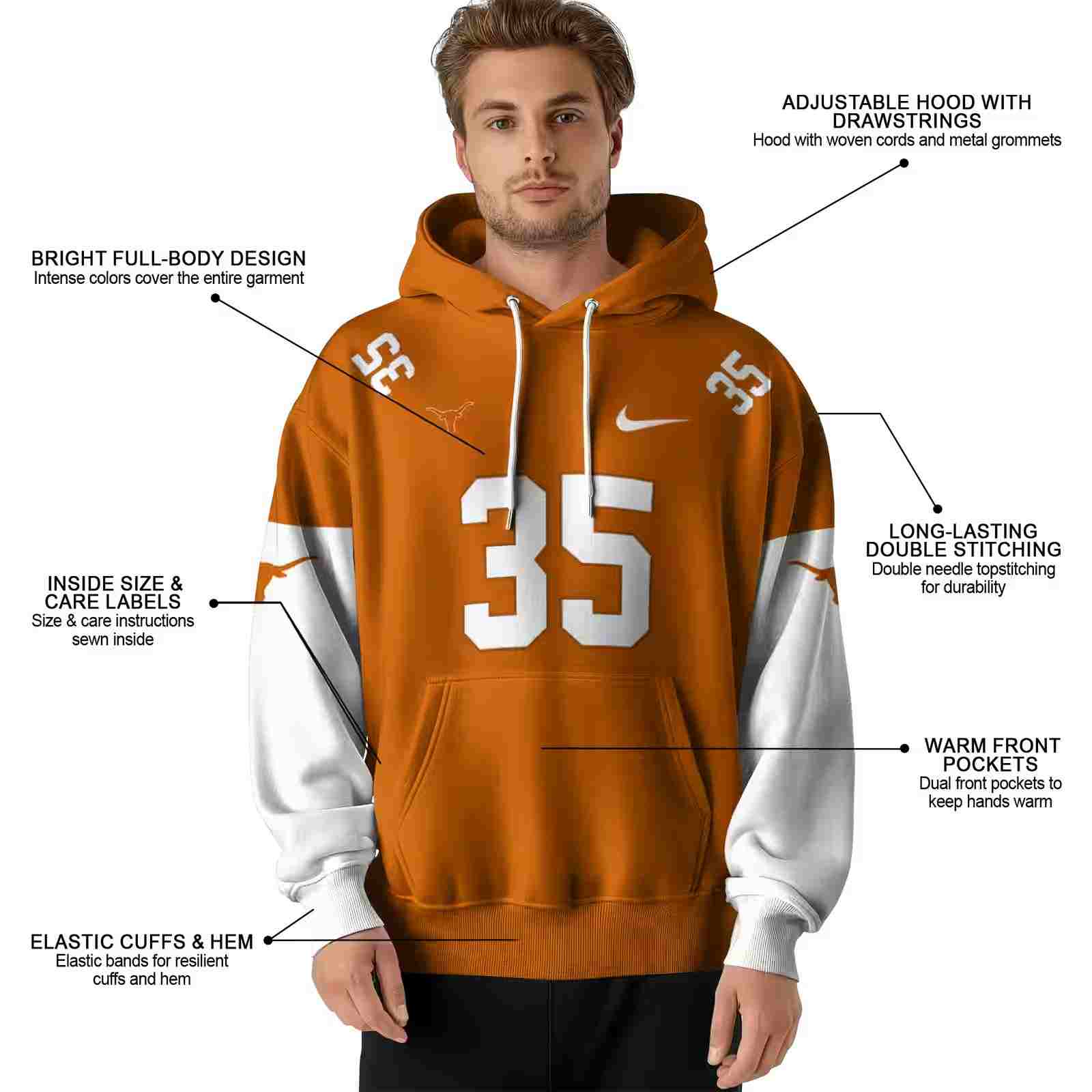 custom texas longhorns minimal design orange hoodie latest model