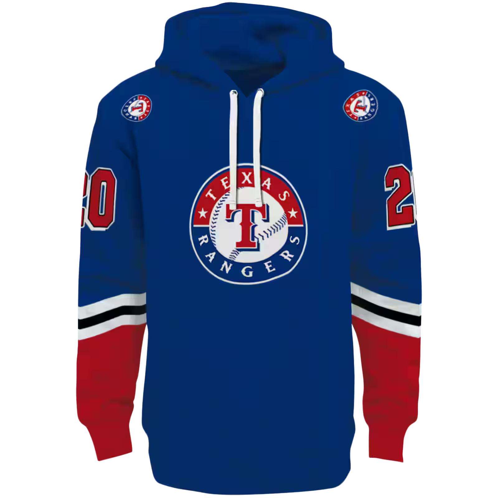 Custom Texas Rangers Striped Sleeves Blue Hoodie