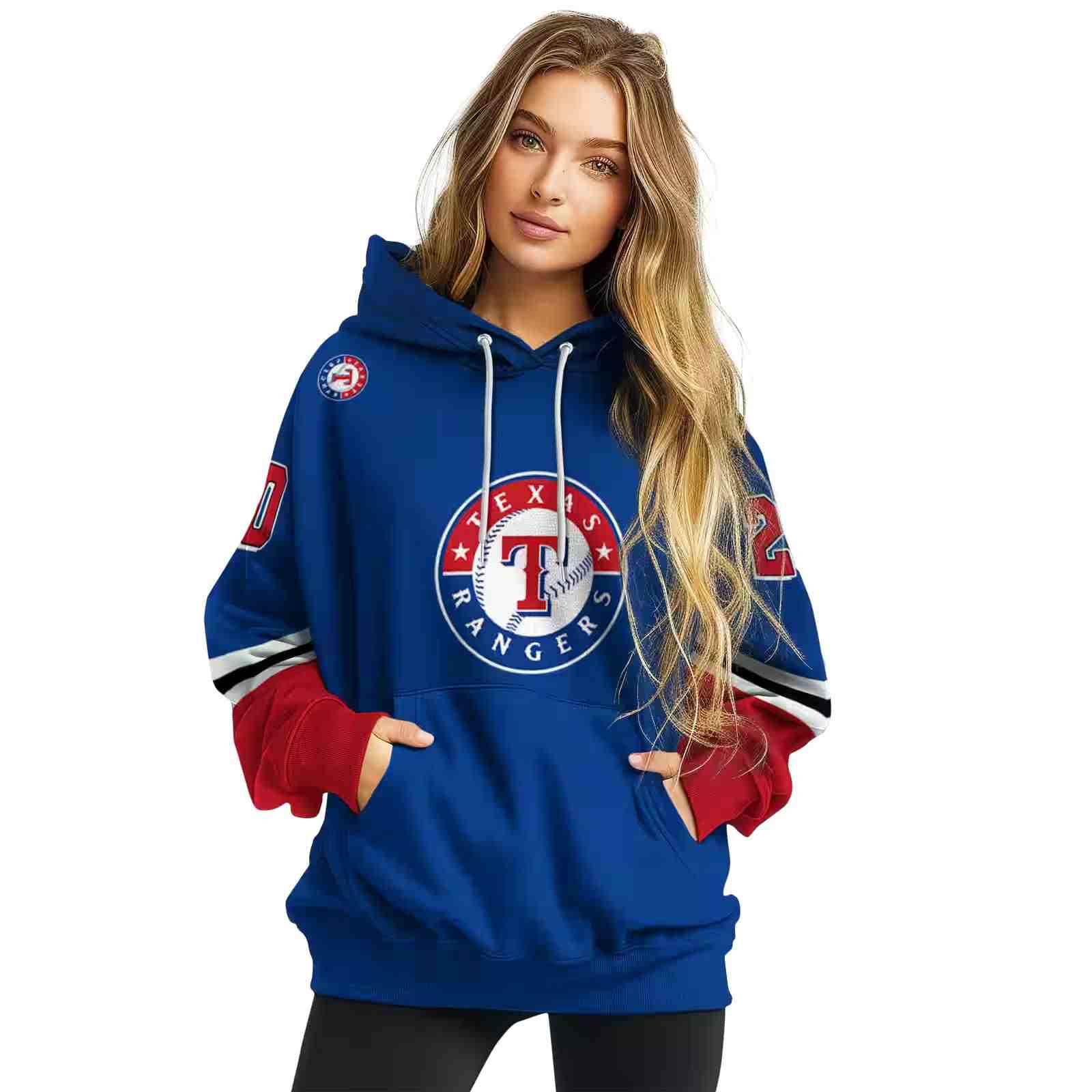 custom texas rangers striped sleeves blue hoodie high quality