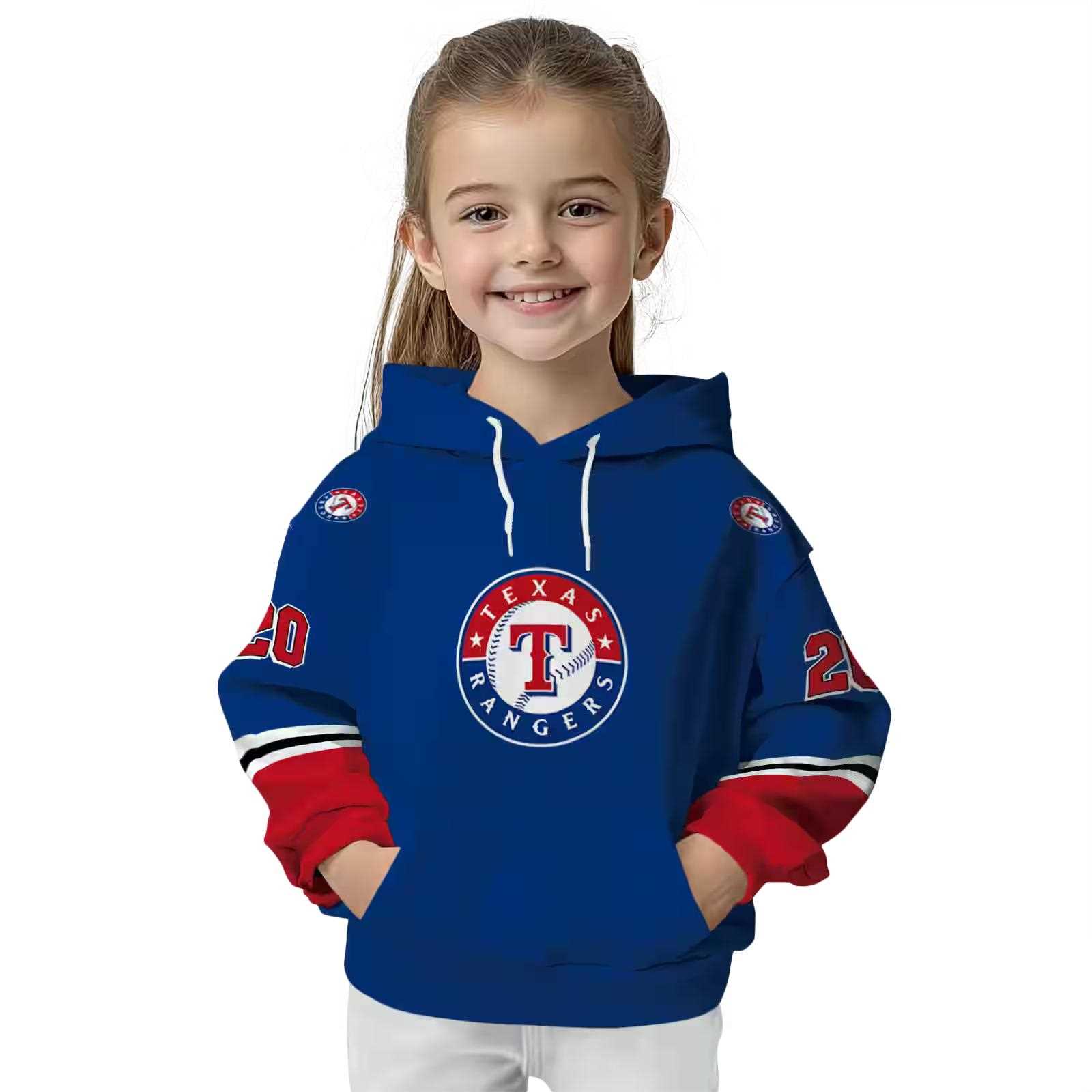 custom texas rangers striped sleeves blue hoodie top rated