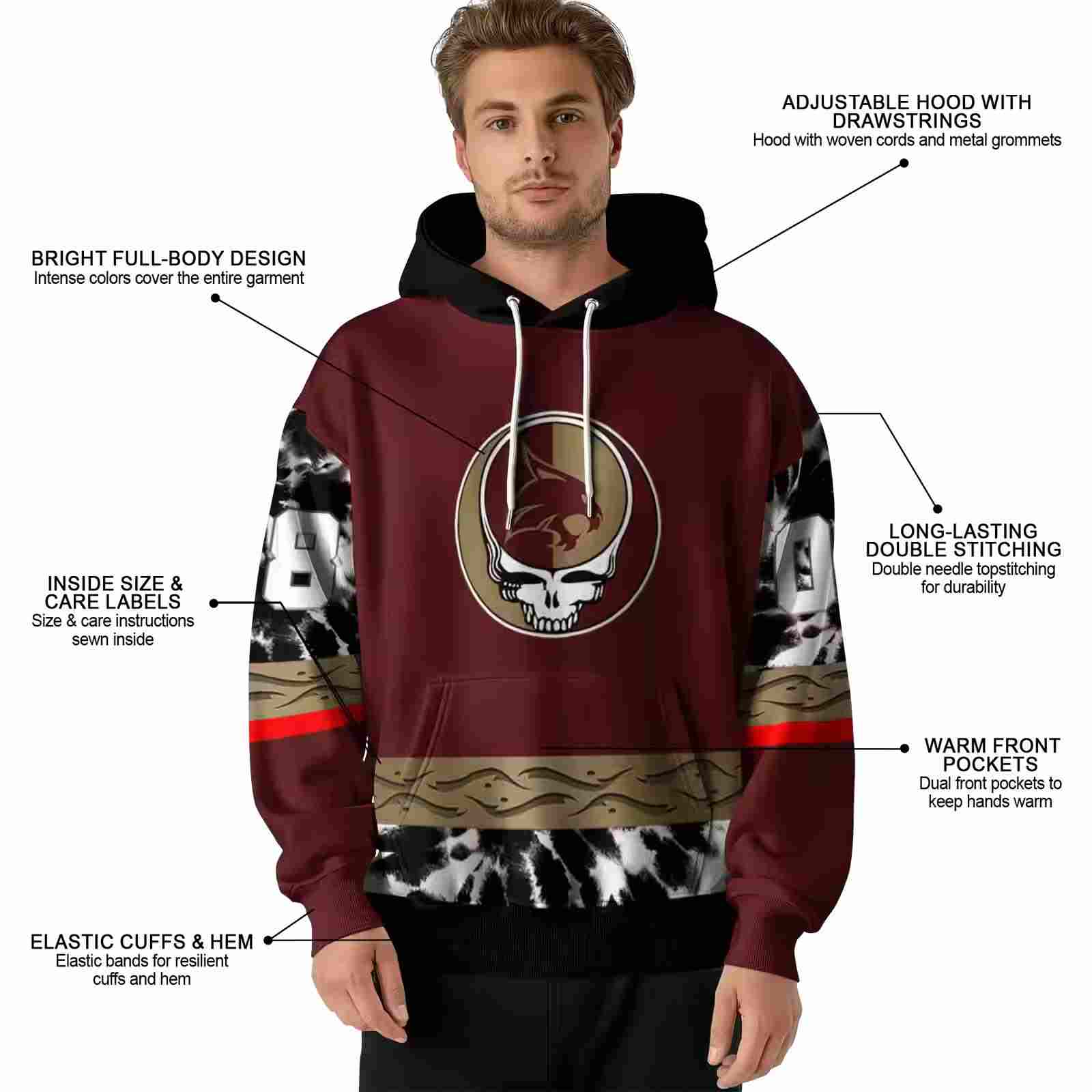 custom texas state bobcats grateful vibes maroon hoodie latest model