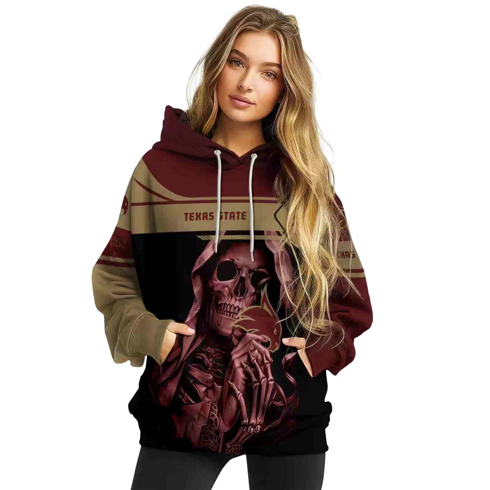 custom texas state bobcats grim reaper maroon black hoodie high quality