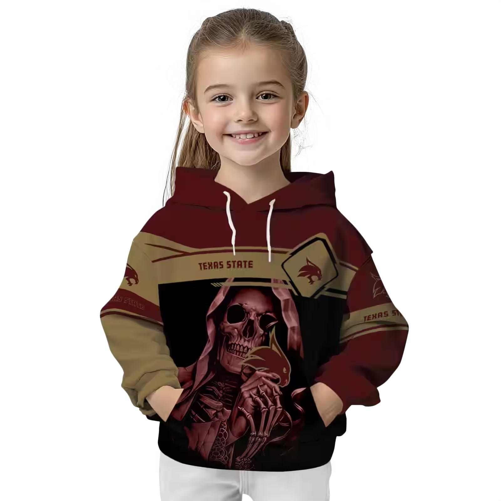 custom texas state bobcats grim reaper maroon black hoodie top rated