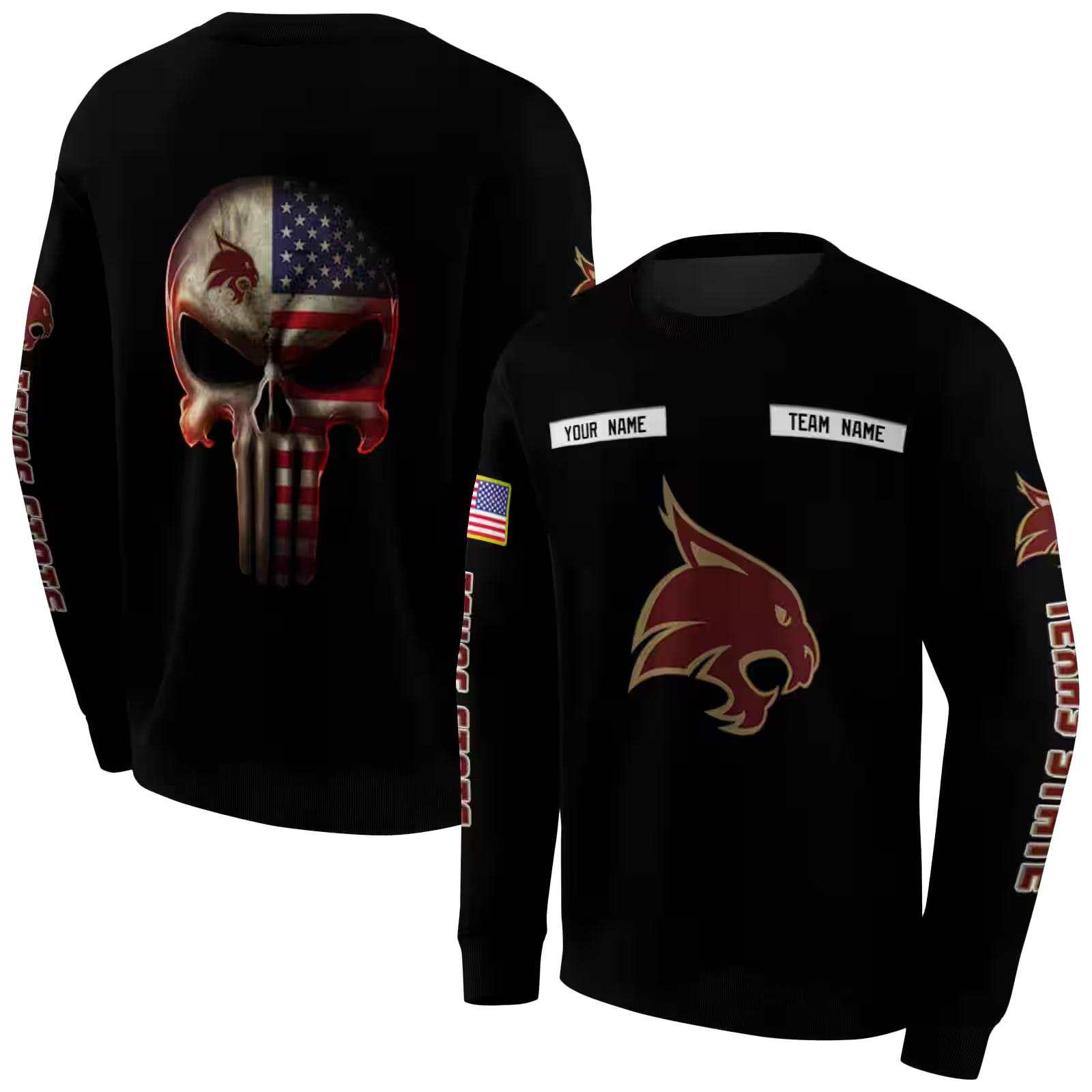 custom texas state bobcats punisher skull black hoodie premium grade