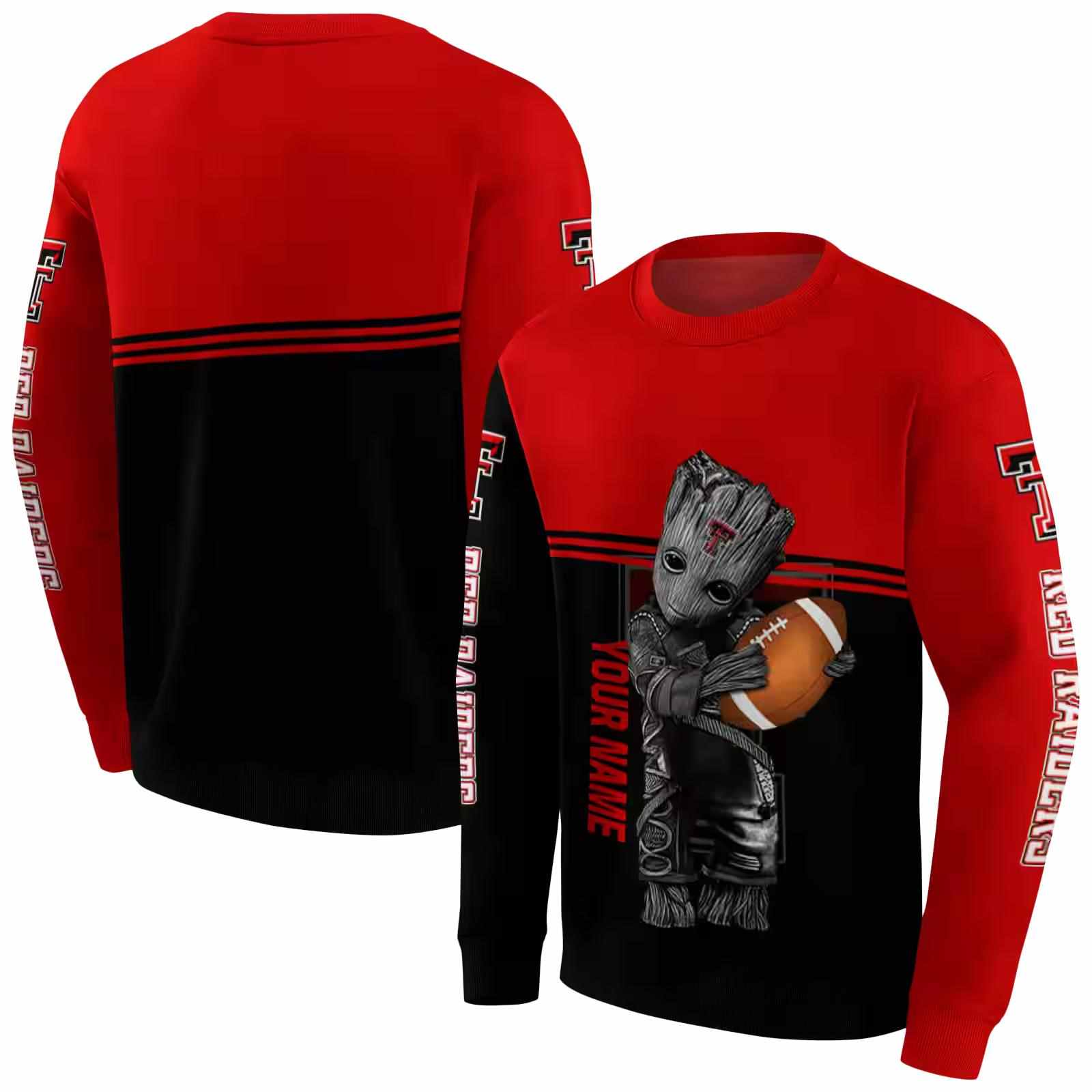 custom texas tech red raiders baby groot red black hoodie premium grade