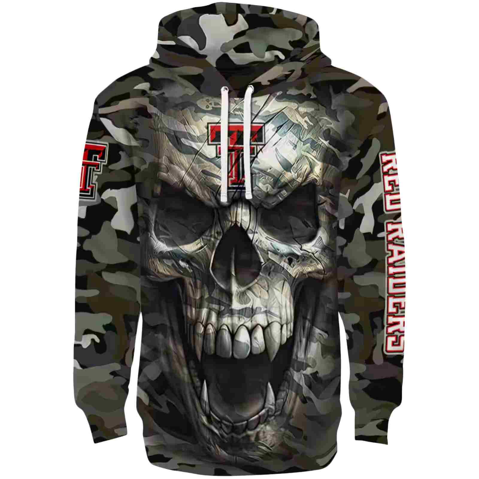 Custom Texas Tech Red Raiders Camo Skull Hoodie