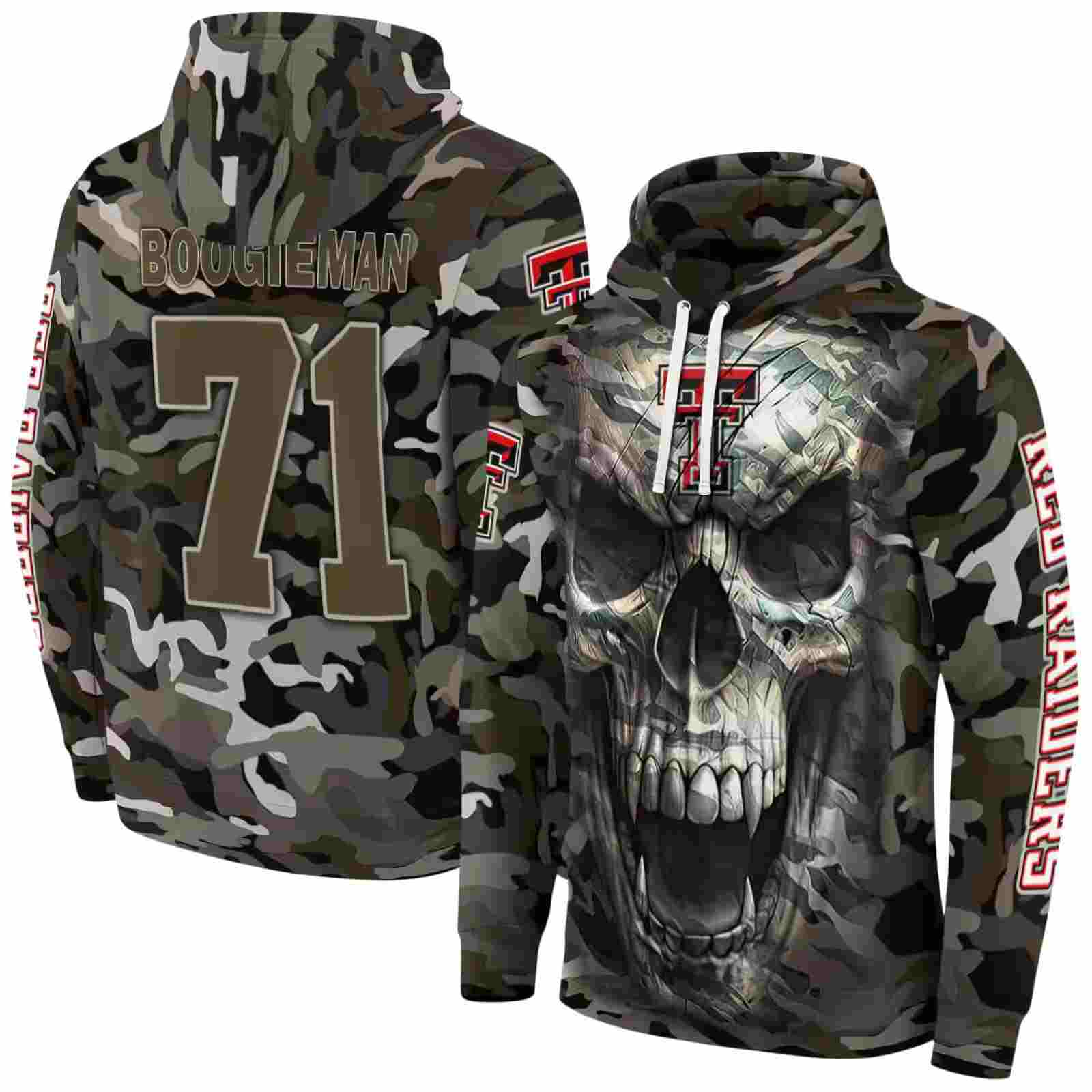 custom texas tech red raiders camo skull hoodie fashion forward