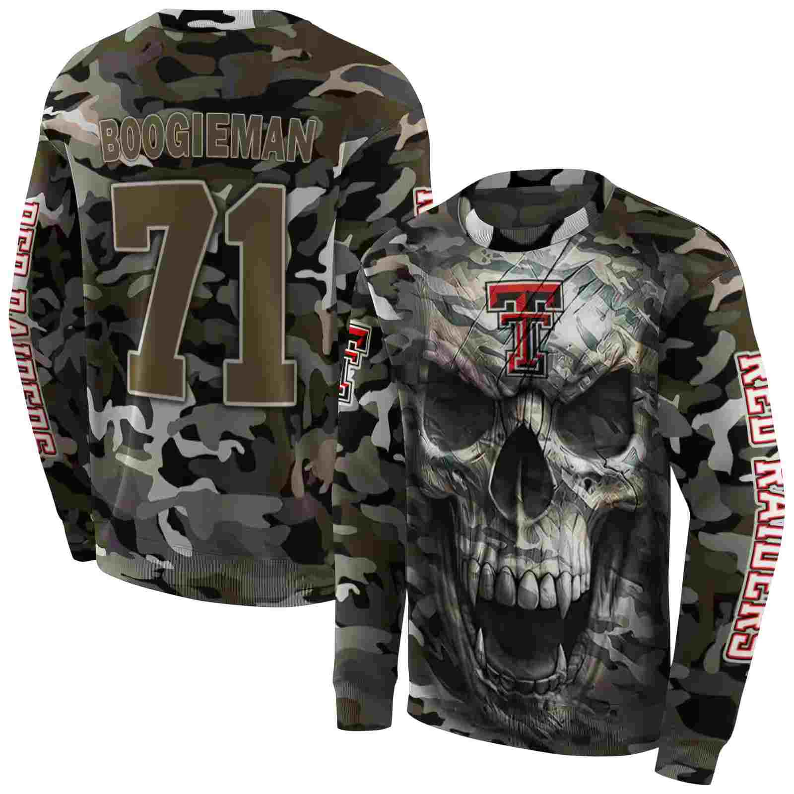 custom texas tech red raiders camo skull hoodie premium grade