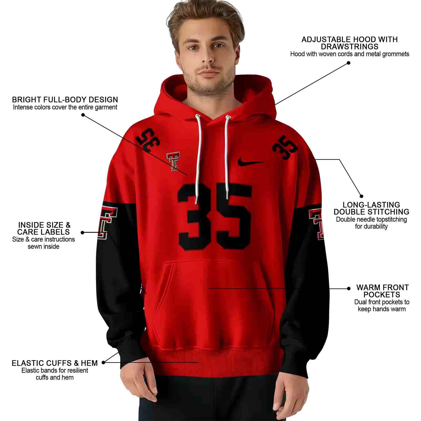 custom texas tech red raiders minimal design red hoodie latest model