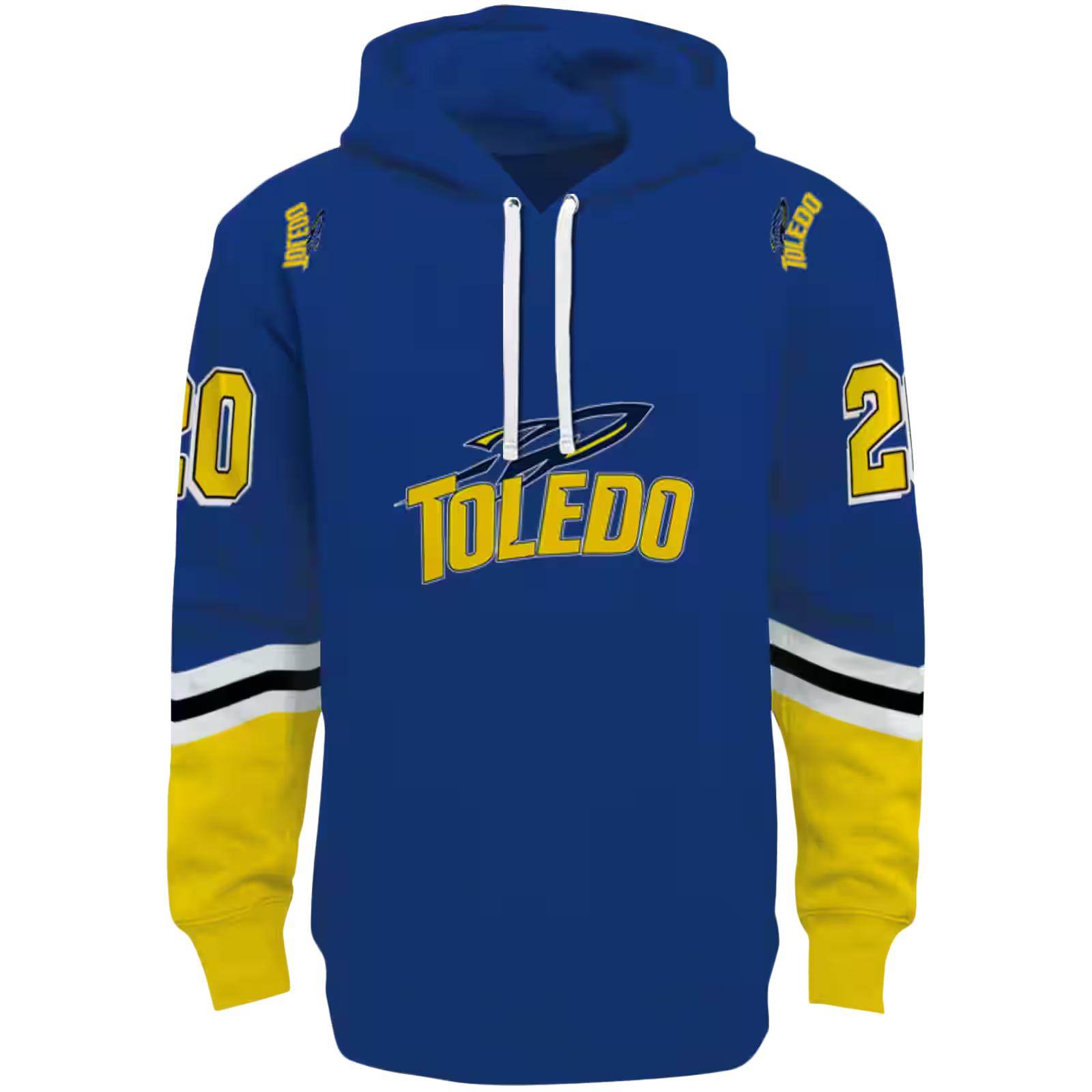 Custom Toledo Rockets Striped Sleeves Blue Hoodie