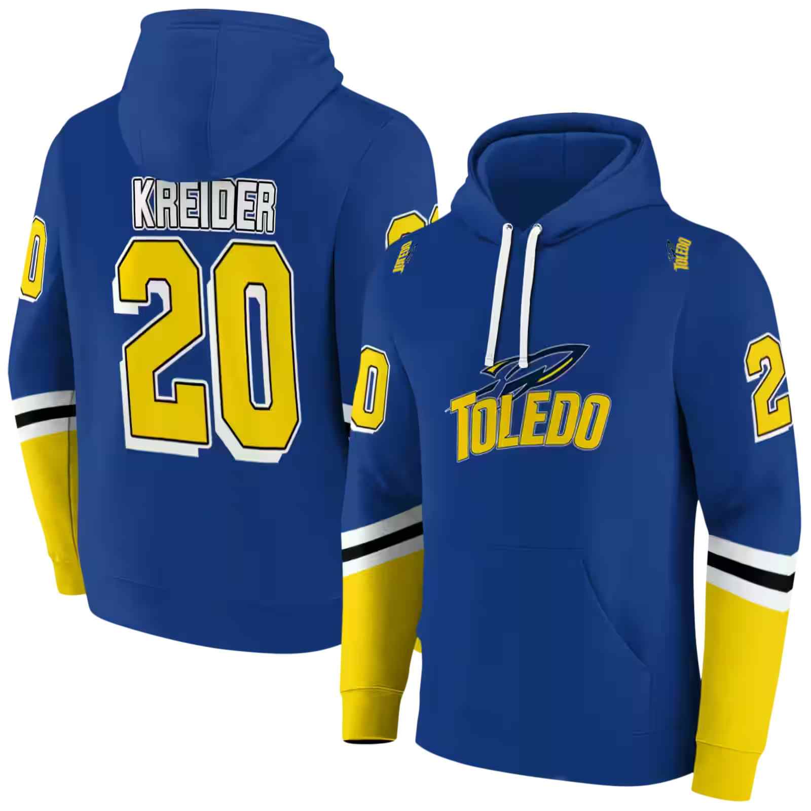 custom toledo rockets striped sleeves blue hoodie fashion forward