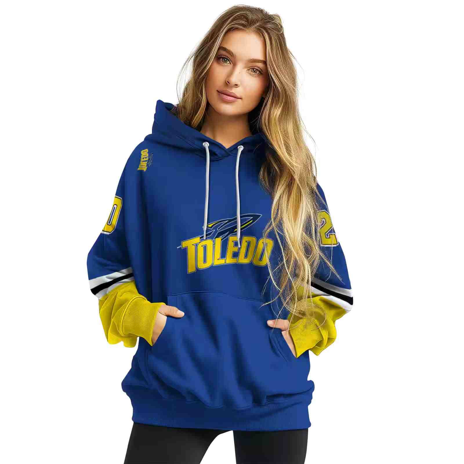 custom toledo rockets striped sleeves blue hoodie high quality