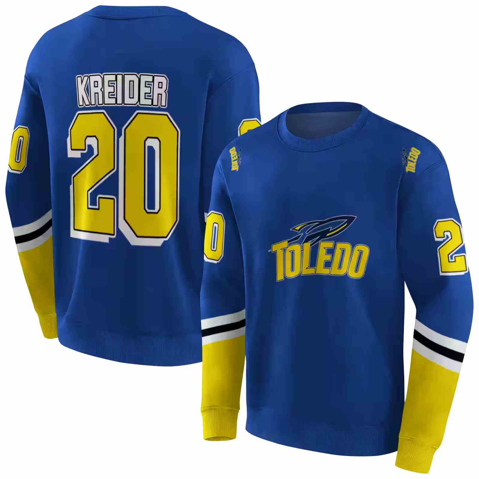 custom toledo rockets striped sleeves blue hoodie premium grade